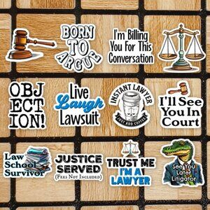 Funny Lawyer Sticker Pack of 12 Vinyl Stickers - Waterproof Die Cut Sticker Set